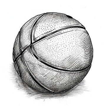 recommend clip art: A vintage line art drawing showcases a basketball, highlighting its classic design and intricate details, perfect for sports enthusiasts and art lovers alike.