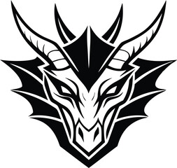 dragon head logo silhouette illustration black and white