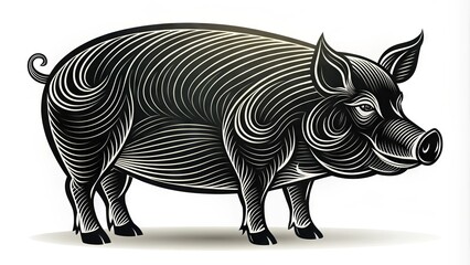 Fototapeta premium Vector Illustration Of A Pig Or Hog In Silhouette With A Unique, Hand-Drawn Style