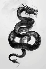 Black and White Dragon Illustration