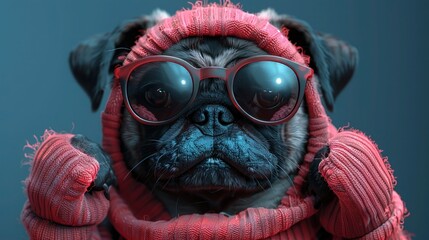 Fototapeta premium Pug Mascot Thumbs Up: Vector Icon Logo Illustration