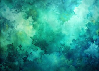 Obraz premium Vibrant abstract art background featuring dark emerald and blue hues, watercolor painting on canvas with soft turquoise gradient and olive stain pattern texture.