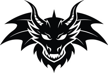 dragon head logo silhouette illustration black and white