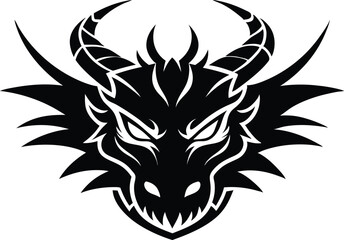 dragon head logo silhouette illustration black and white