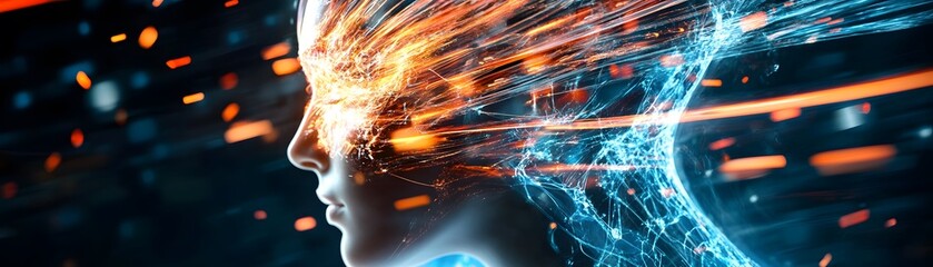 Digital Mind - Abstract Illustration of a Person with Technology and Data Flowing.