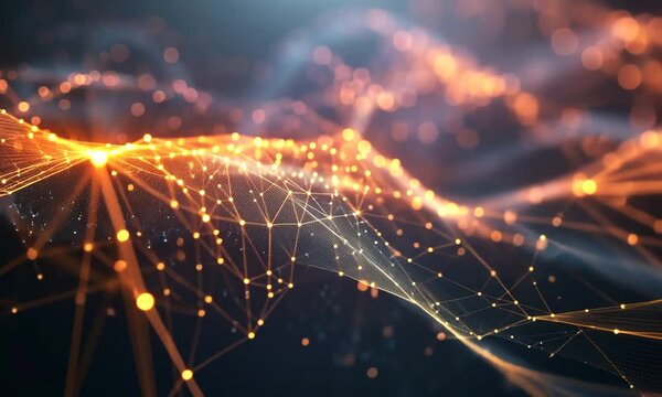 Abstract Digital Background of Black Waves and Yellow Points. Technology Background for Cyber Security and Internet.