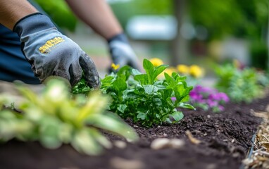 Landscaping Transformation: A Worker Enhances Property Value and Beauty with Expert Outdoor Space Design.