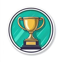 Fototapeta premium Sticker of a trophy in circle shape, flat vector illustration, on white background, digital sticker, clipart, icon