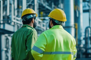 Two Workers in Yellow Hard Hats and Safety Vests