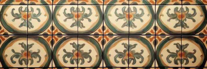 Vintage Floral Tile Pattern Background - A seamless pattern of vintage floral tiles in shades of green, brown, and white. The design features intricate details and a classic aesthetic.