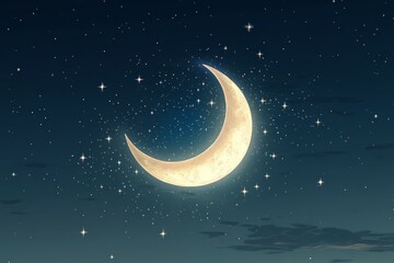 Obraz na płótnie Canvas Crescent Moon Starry Night Islam Religion Spiritual Symbol
