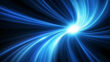 Abstract blue background with light rays and a glow effect. Futuristic glowing lines on a dark backdrop.