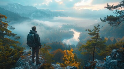Mountain Climber Reaching Summit for Freedom