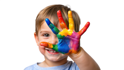 colorful painted child cute hand on transparency background