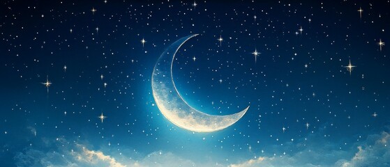 Crescent Moon Starry Night Islam Religion Spiritual Symbol