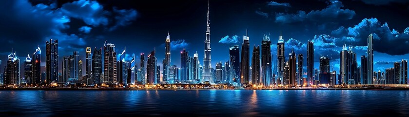 Obraz premium A 3D Dubai World Trade Centre with soft lighting on the right, symbolizing the global business hub of the UAE.