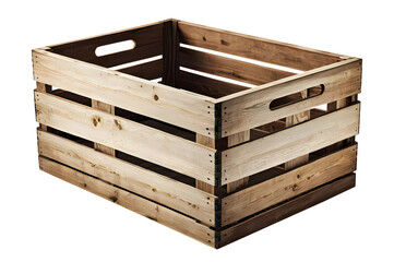Freshly varnished wooden crate casting, isolated on a transparent or white background.