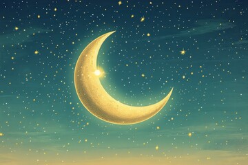 Naklejka premium Crescent Moon Starry Night Islam Religion Spiritual Symbol