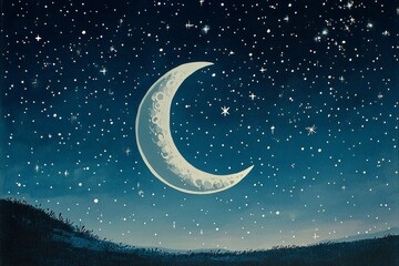 Fototapeta premium Crescent Moon Starry Night Islam Religion Spiritual Symbol