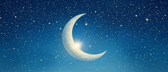 Naklejka premium Crescent Moon Starry Night Islam Religion Spiritual Symbol