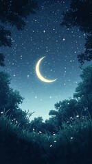 Naklejka premium Crescent Moon Starry Night Islam Religion Spiritual Symbol