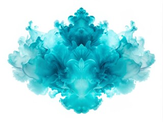 Naklejka premium Vibrant light blue ink blot, irregularly shaped with subtle texture, isolated on a pristine white background, capturing the beauty of accidental art.