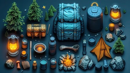 Wanderlust Collection: Hiking & Camping Flat Icons Set