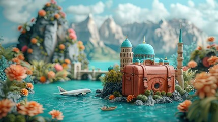 Travel-themed Website Layout with Vector Icons