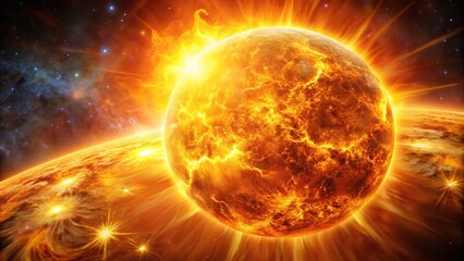 Vibrant orange and yellow solar flares erupt from the surface of the sun, releasing intense energy and radiation into space.