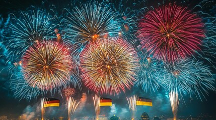German Unity Day Celebration Anniversary Fireworks in the colors of the German flag