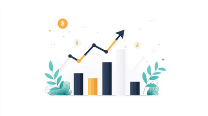 Finance white background. uptrend arrow with candlesticks and bar chart show economy business statistics, Luxury design style Vector illustration.