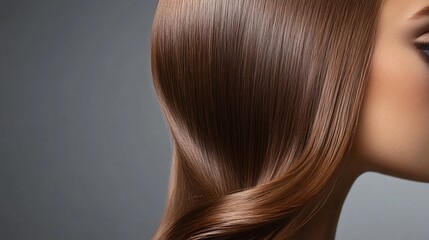 Fototapeta premium Closeup of Woman with Healthy Hair on Grey Background