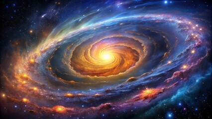 Obraz premium Vibrant spiral galaxy swirls with majestic beauty, showcasing radiant starlight, glowing nebulae, and intricate cosmic details in a stunning celestial display of astronomical wonder.