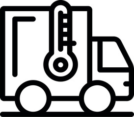 Line icon of a delivery truck transporting goods at a controlled temperature, ensuring freshness and quality