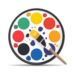 Colorful paint palette icon representing art and creativity on white background