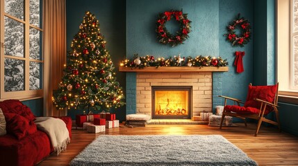 Fototapeta premium Christmas cozy home interior