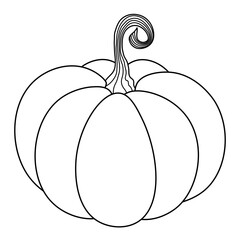 Simple outline drawing of a pumpkin isolated on a transparent background. Perfect for kids coloring pages. Black and white vector illustration