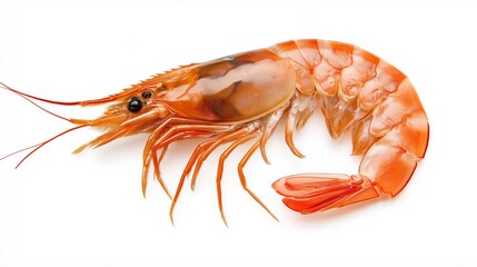 A single, cooked shrimp, with a white background.