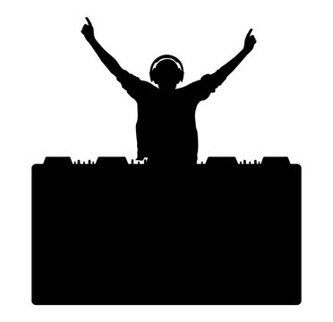 recommend clip art: Cheerful DJ man in earphones,  silhouette. Vector illustration