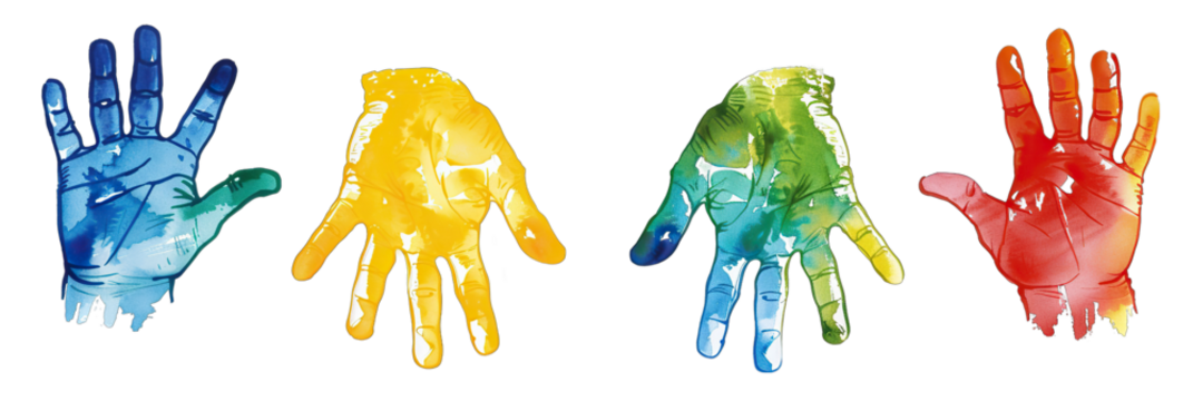 Set of colorful hand print isolate on Transparency Background - Powered by Adobe