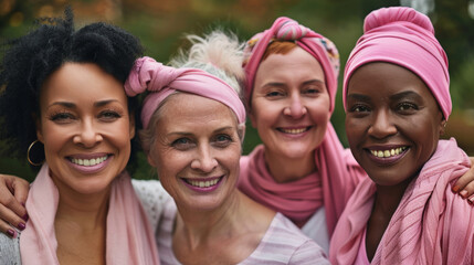 Fototapeta premium Diverse Women Joining Together for Breast Cancer Awareness 