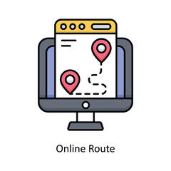 Online Route filled outline icon style illustration. EPS 10 File