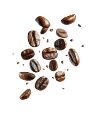 Realistic coffee beans in midair  high quality PNG generative AI
