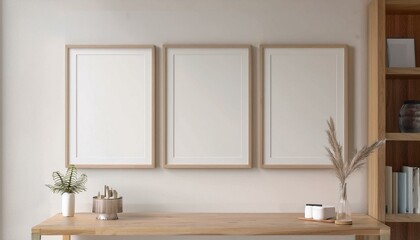 Mockup frame in cozy simple living room interior close up, 3d render
