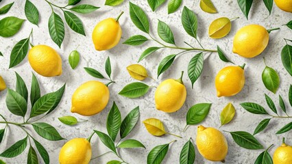Yellow lemons with green leaves are scattered across a bright white wallpaper with subtle texture, adding a pop of citrusy freshness to any room's décor.
