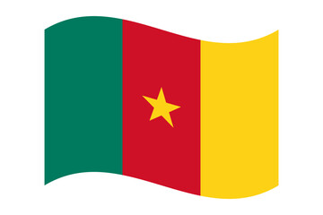 Wavy flag of Cameroon, isolated on transparent background. Flag of the Republic of Cameroon. Vector illustration