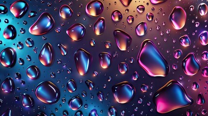 Colorful Neon Effect Water Drops Seamless Pattern. AI generated illustration