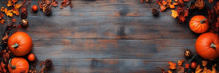 A rustic wooden background with an autumn theme and copy space.
