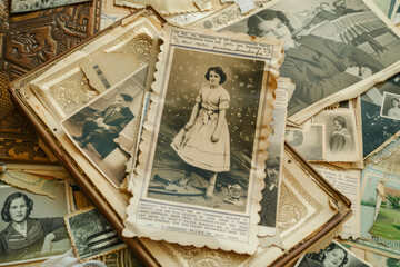 Artistic collage of vintage photographs and ephemera on textured paper texture.