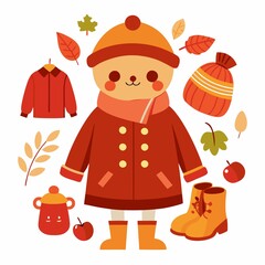 Fototapeta premium demonstration of an autumn outfit set of clothes on a cute doll